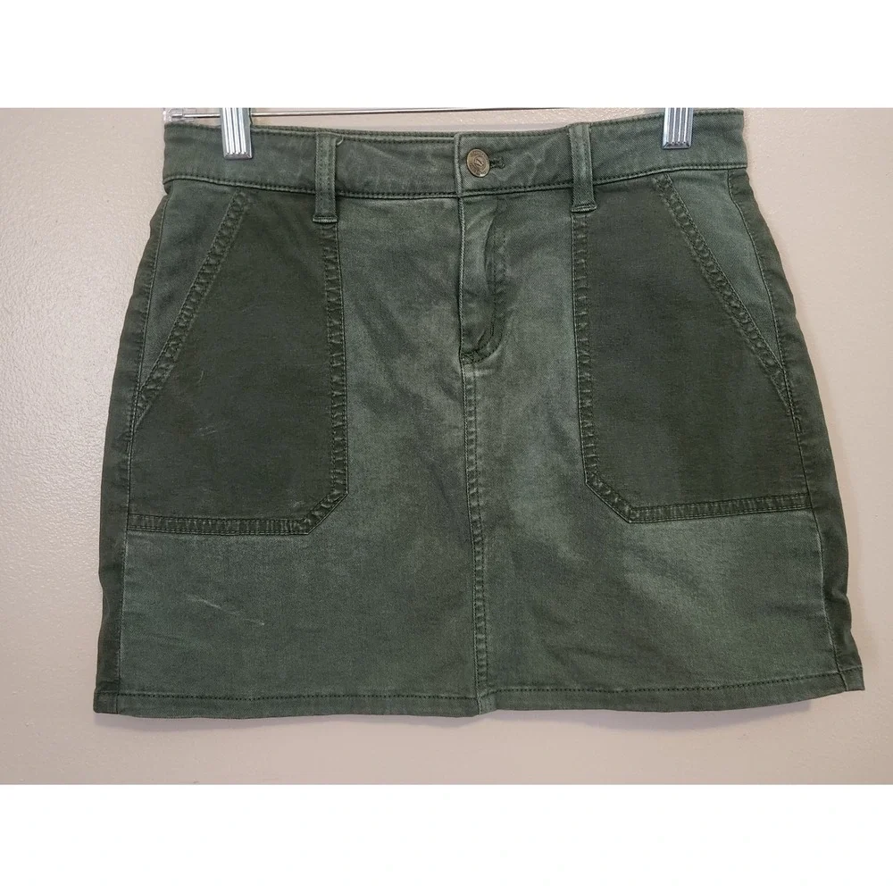 Vineyard Vines Mini Jean Skirt‎ Green Womens Size 0 Patch Pockets Medium Denim